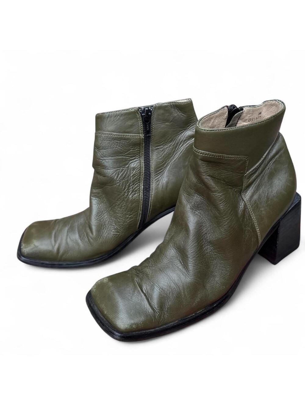 rego dallitalia vintage olive green leather square rare ankle boots